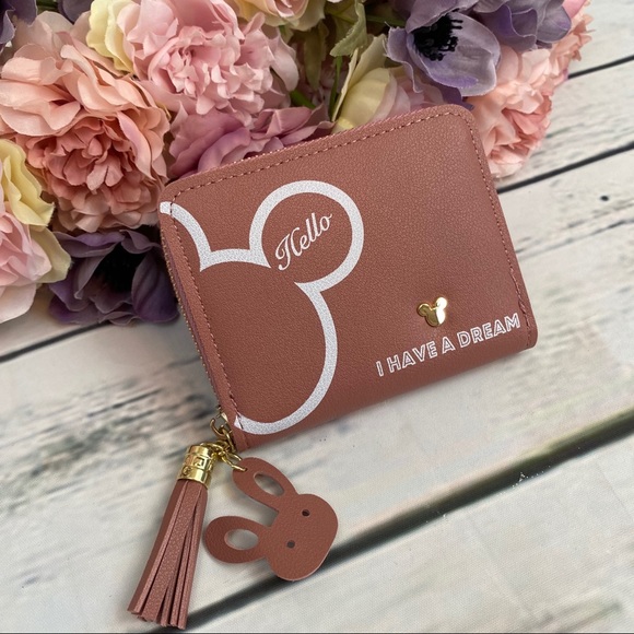 Vegan Leather Dusty Rose Mickey Mouse Coin Purse Wallet - Picture 2 of 10